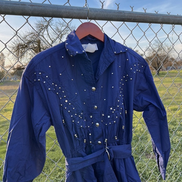 Vintage 80s d. Frank Petites Western Dress - Picture 2 of 8